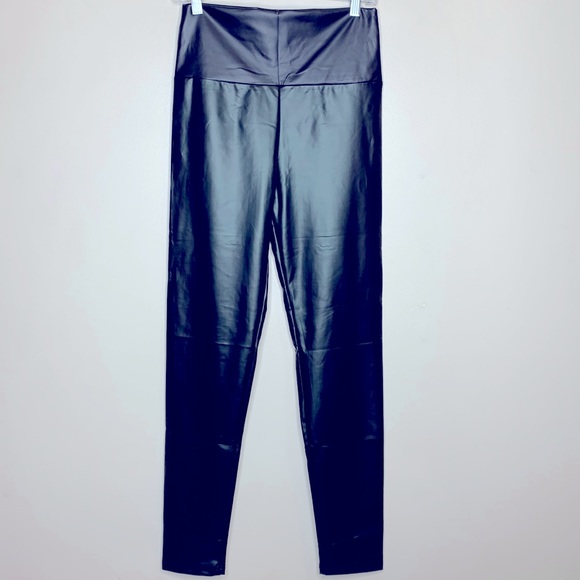 Pants - Black Faux Leather Slimming Shaper Pants | Shiny Legs | Size XL Fall Leggings